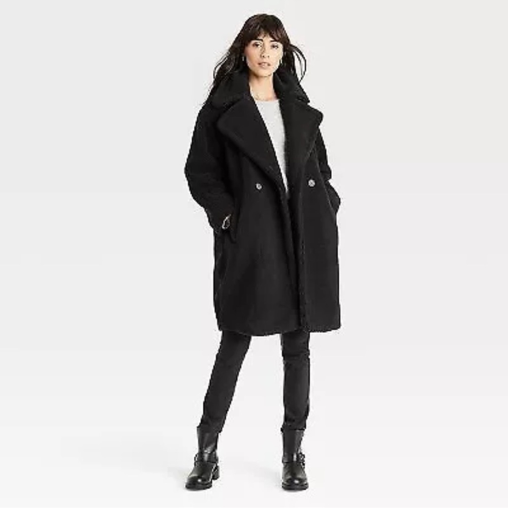 Women's Faux Shearling Coat - Universal Thread Black M